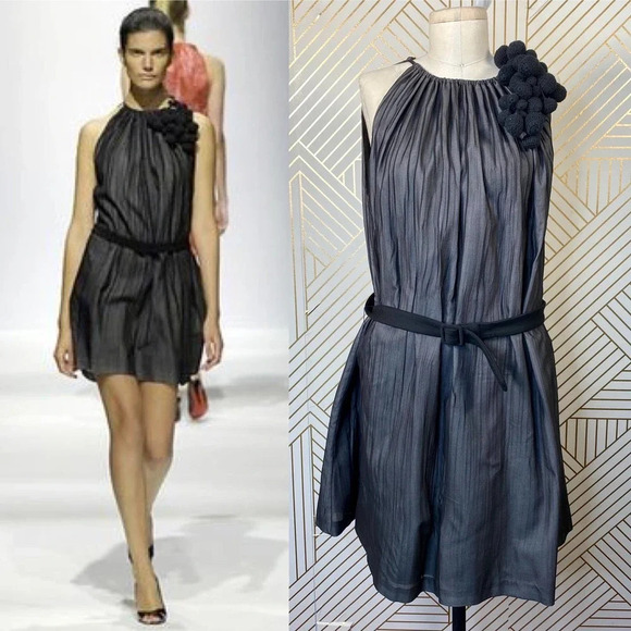 Anthropologie Girls from‎ Savoy Shares Branchflower Silk Dress Gray Black Size 6 - Picture 1 of 12
